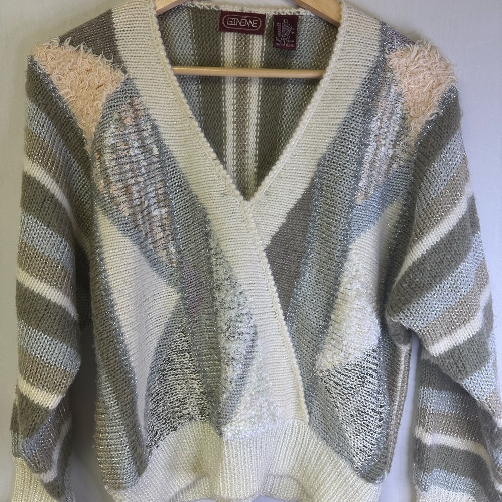 Vintage Oversized Slouchy Angora Blend‎ V-Neck Sweater Indie Cottagecore